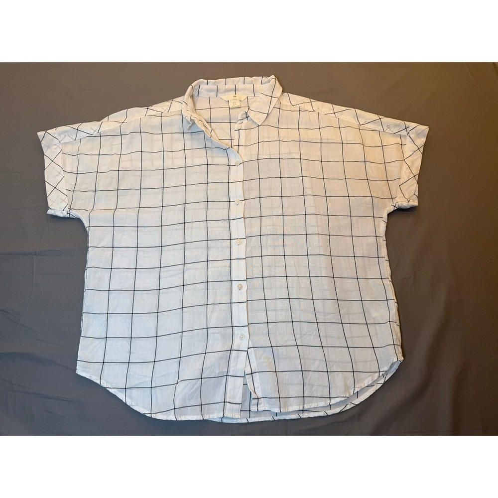 H&M LOGG Womens White Black Windowpane Grid Cotton Button Down Shirt Size 6
